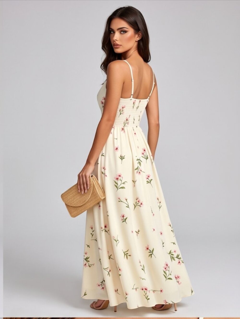 Spaghetti Strap Maxi Dress with Delicate Floral Print - Picture 4 of 5